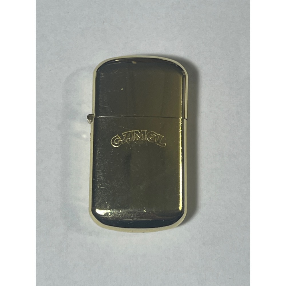 Vintage Camel Slim Lighter Gold Tone High Polish Tobacco Memorabilia Flip Top